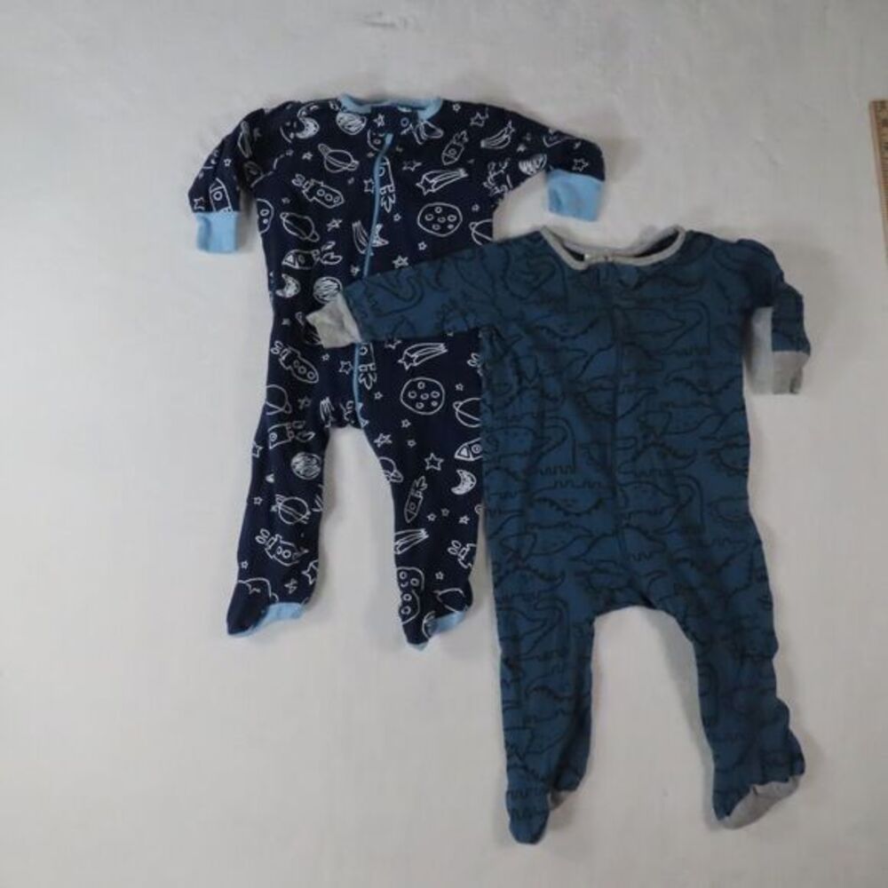Gerber Baby Boy Footed Pajamas Lot 2Pcs 3-6 Months Space Dinosaur Sleep Play